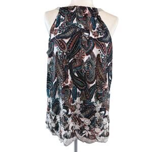 Vanity Halter top Size Large Women's top embroidery gray print